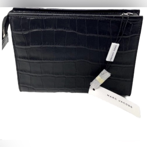 Marc Jacobs Grind Croc-Embossed Leather Cosmetics Bag Black - Picture 2 of 5